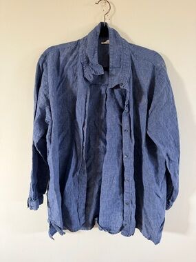 Eileen Fisher Blue Linen Button-Down Shirt Womens XL damaged